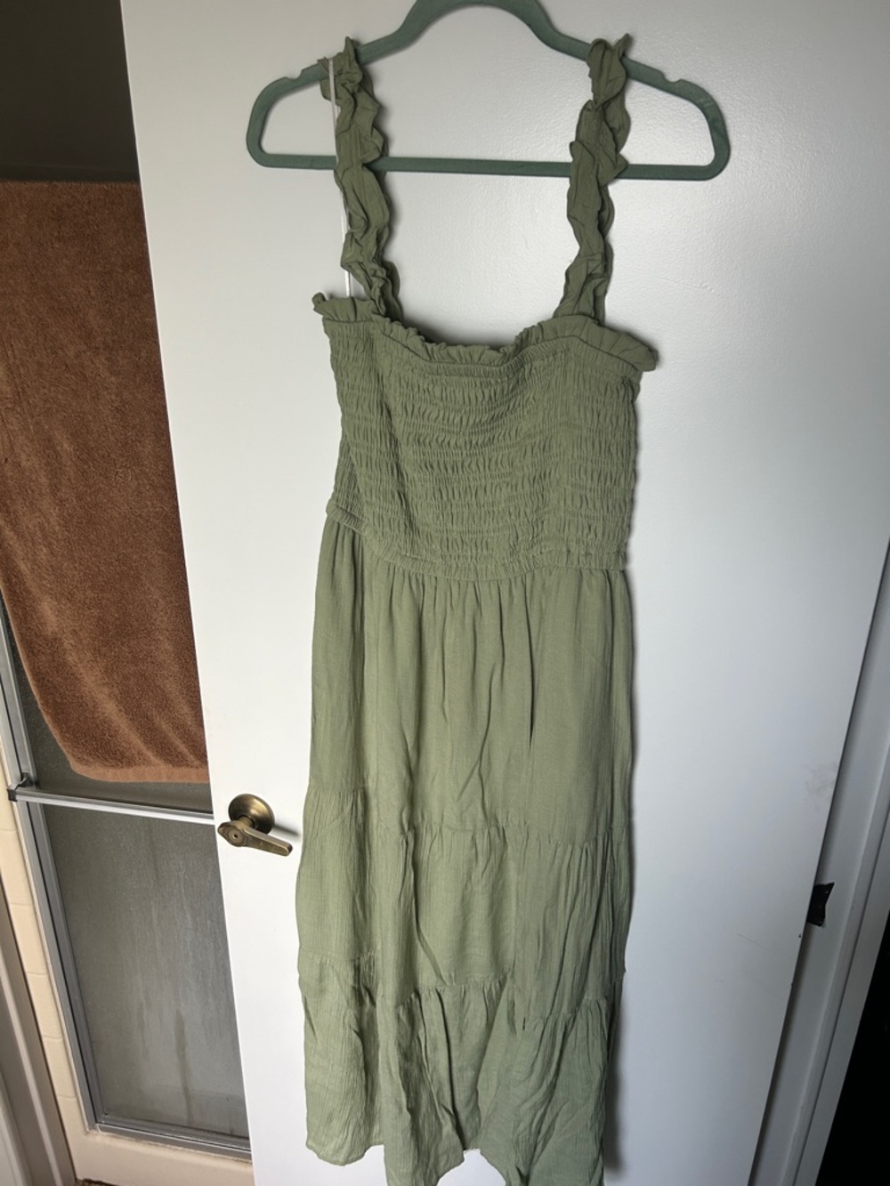 Love Tree Olive Green Smocked Maxi Dress with Braided Straps